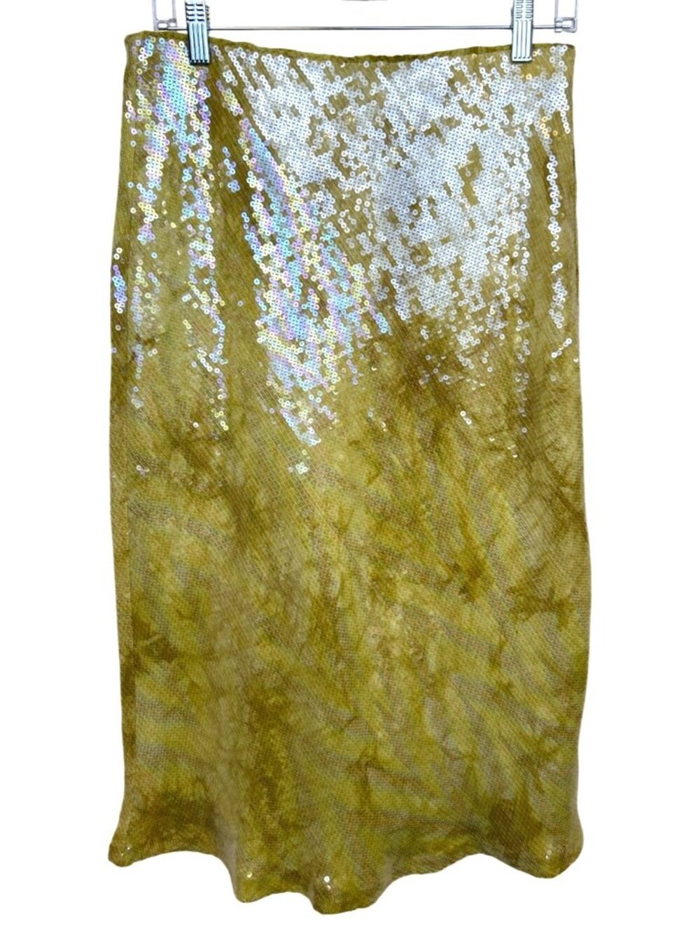 Anthropologie Tilda Sequin Slip Skirt Size M Yellow Gold Midi Skirt Spring - Picture 4 of 11